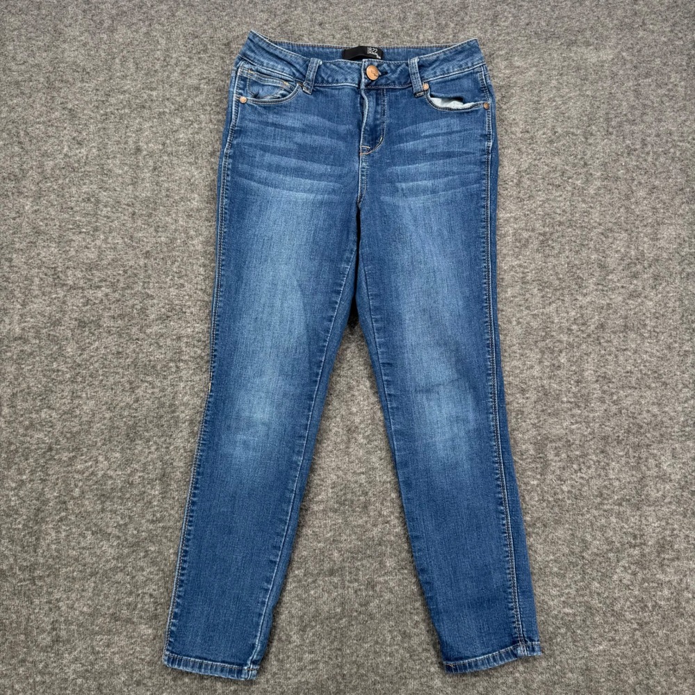 1822 Denim Womens 2P 26P Medium Wash Skinny Jeans Whiskered Mid Rise Stretch